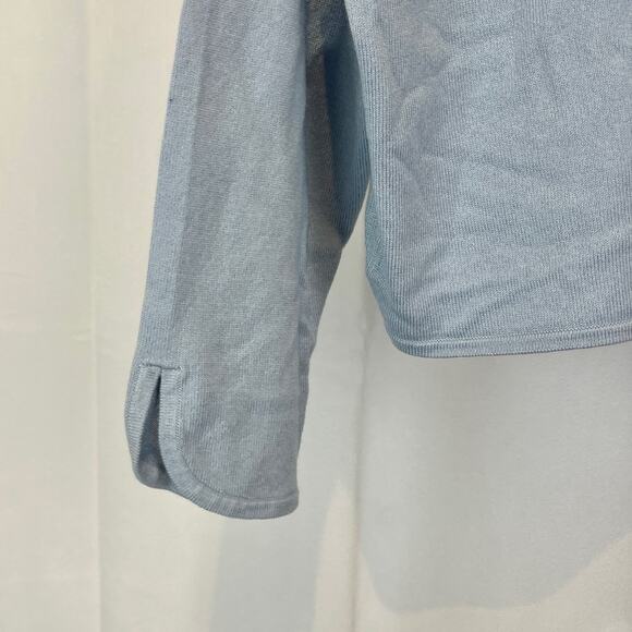 NWT ANN TAYLOR Cropped Cardigan Sweater 3/4 Sleeve Jewel Close Blue Silk XL - Picture 6 of 8